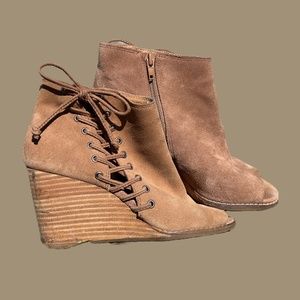 Suede Lucky Brand Open Toe Booties - Size 6